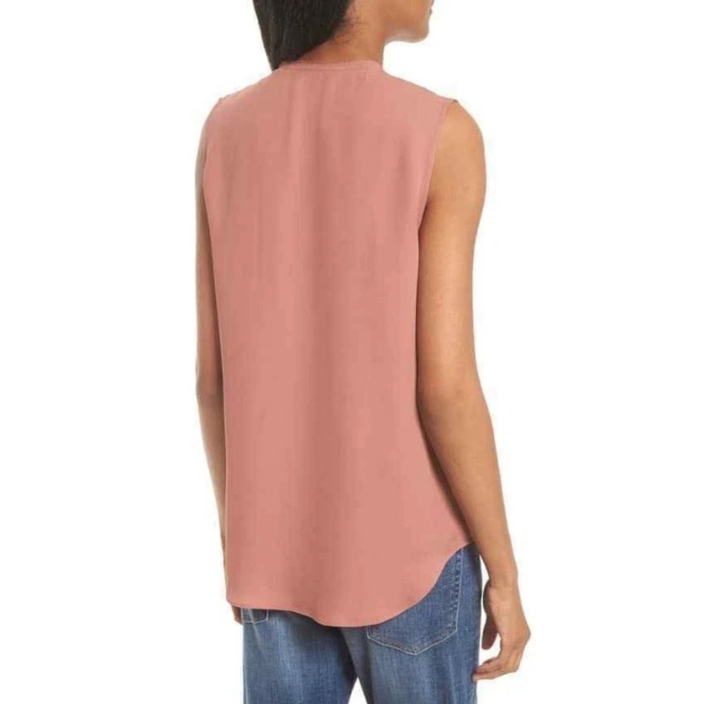 Theory Women's Rose Pink Taneah Double GGT Silk V-Neck Sleeveless Blouse Size‎ M - Picture 2 of 8
